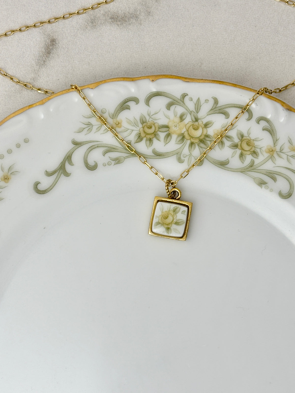 Rose Crest Gold Square Necklace