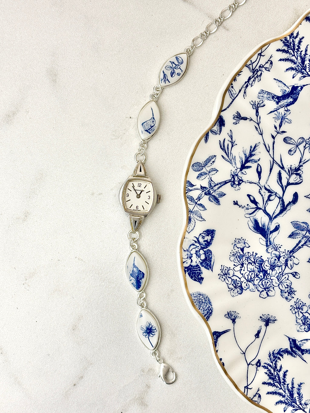 Antique manual Silver Caravelle with Blue Hummingbirds