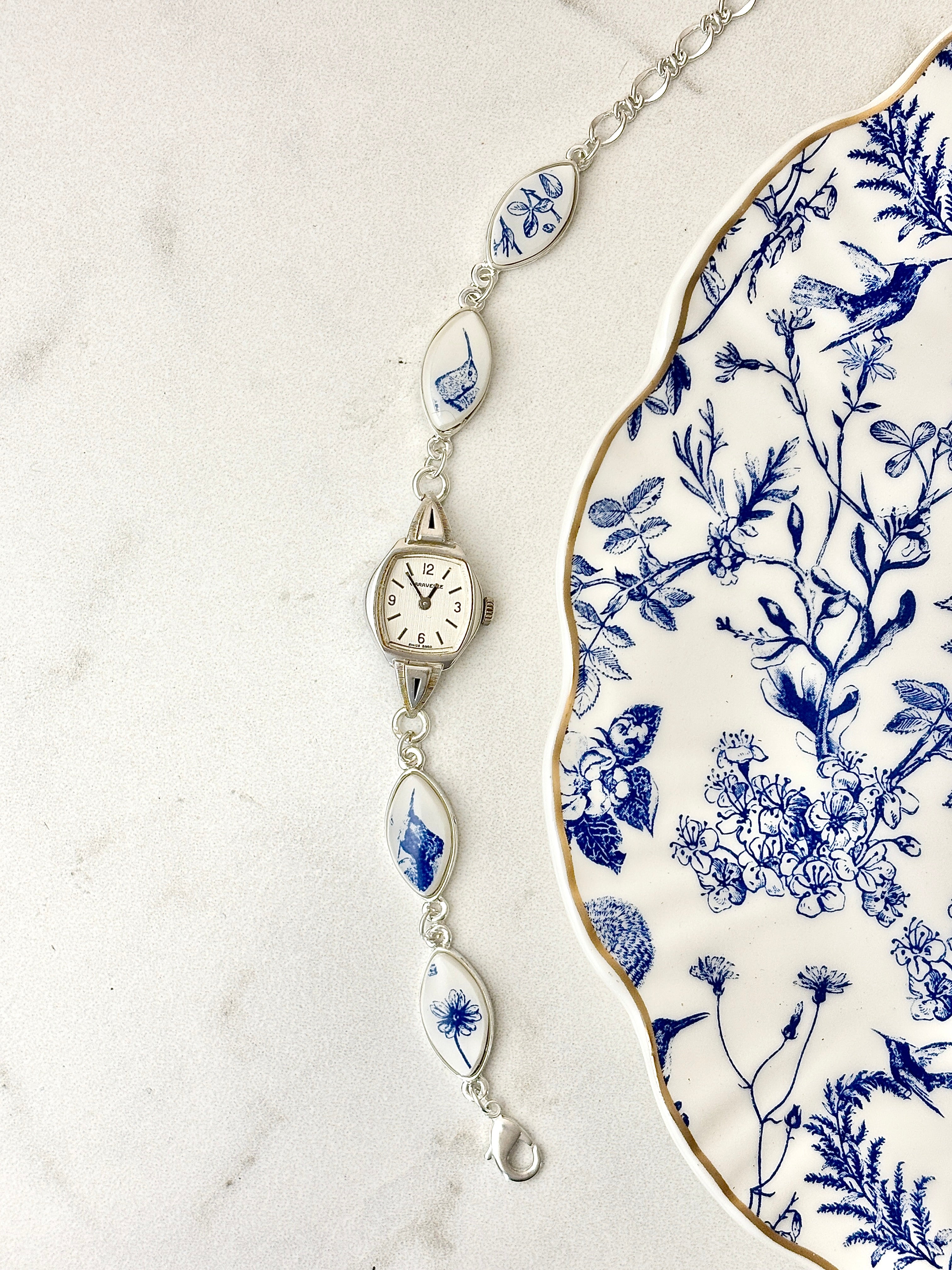 Antique manual Silver Caravelle with Blue Hummingbirds