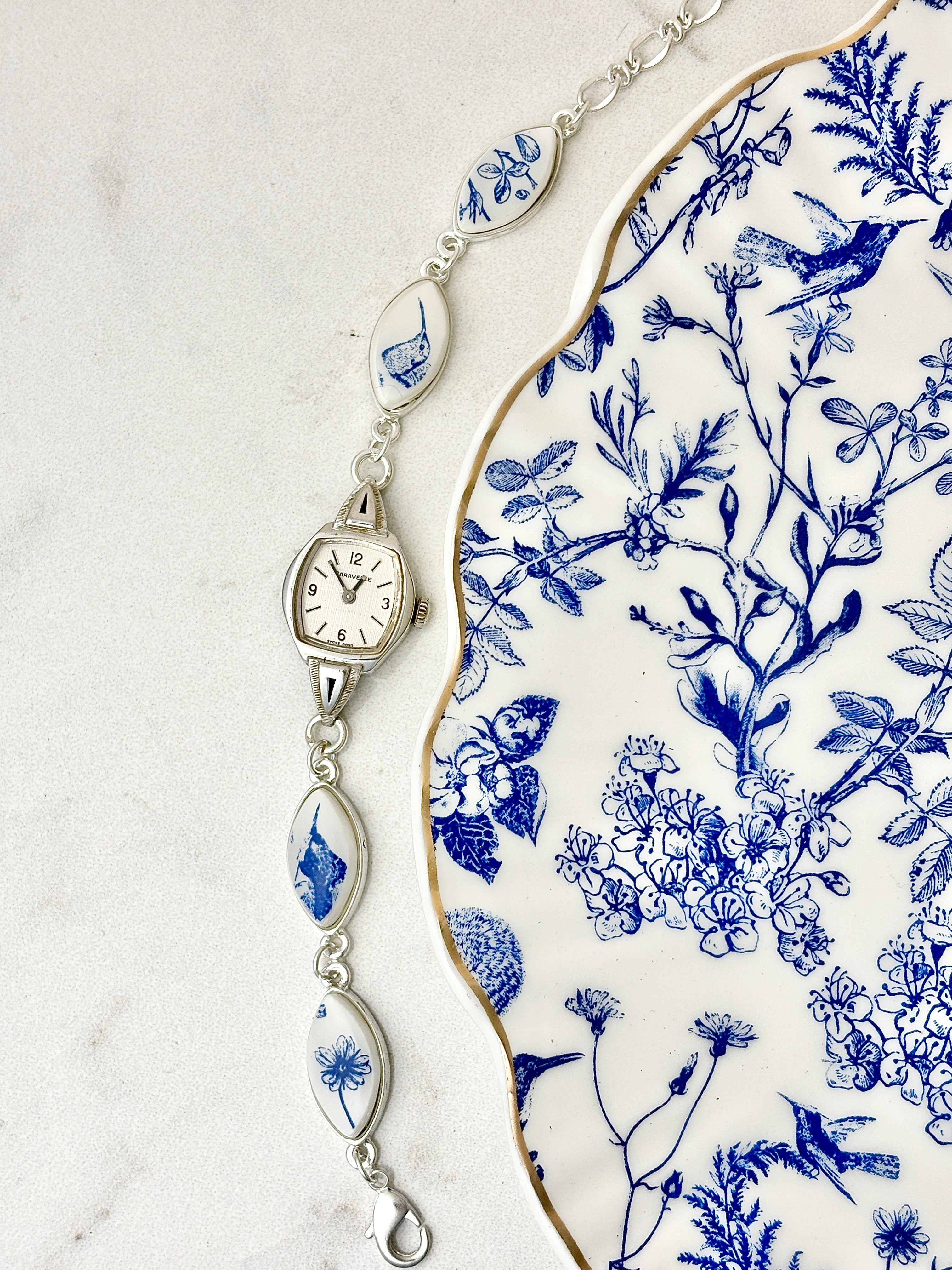 Antique manual Silver Caravelle with Blue Hummingbirds