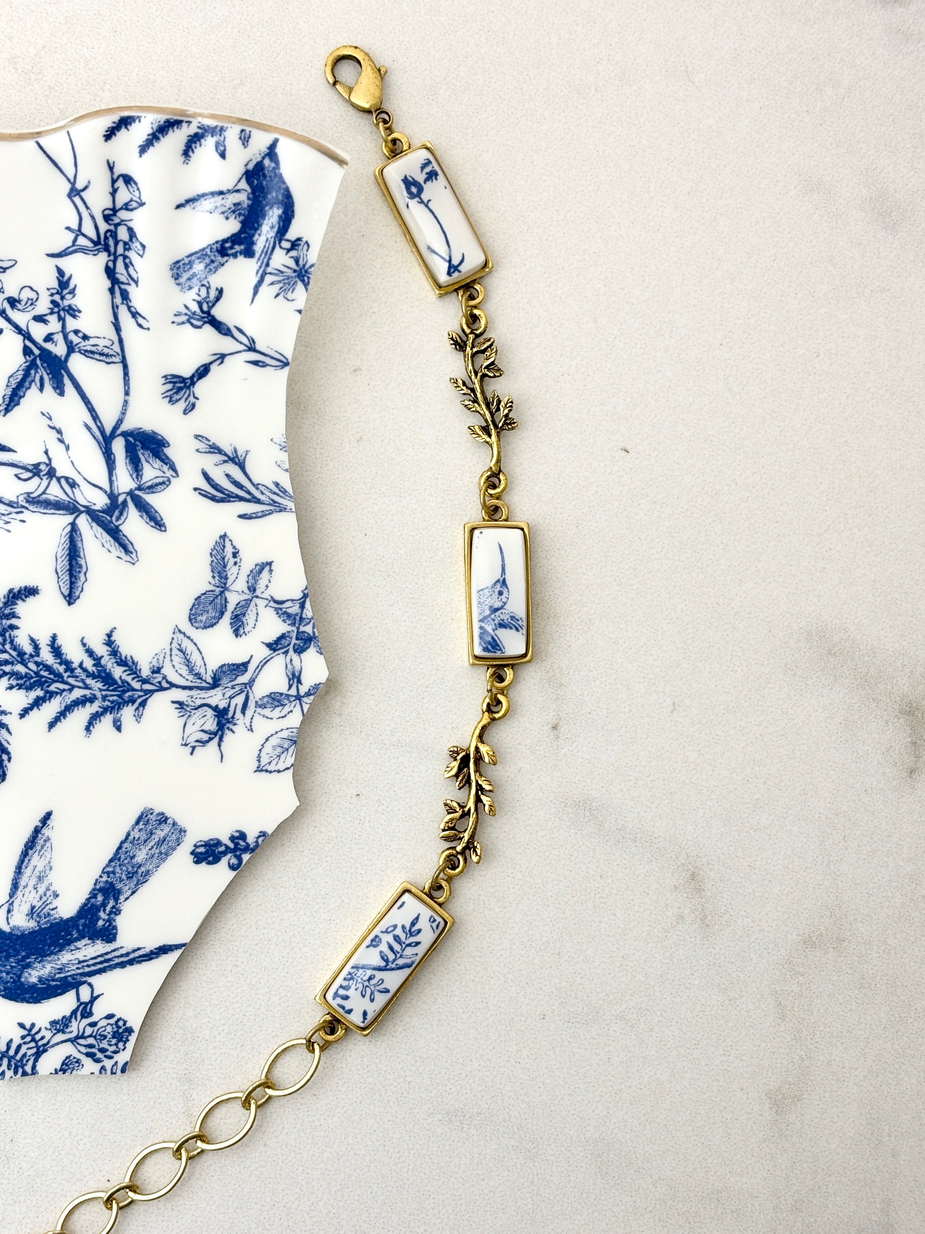 Blue Hummingbird Gold Branch Bracelet