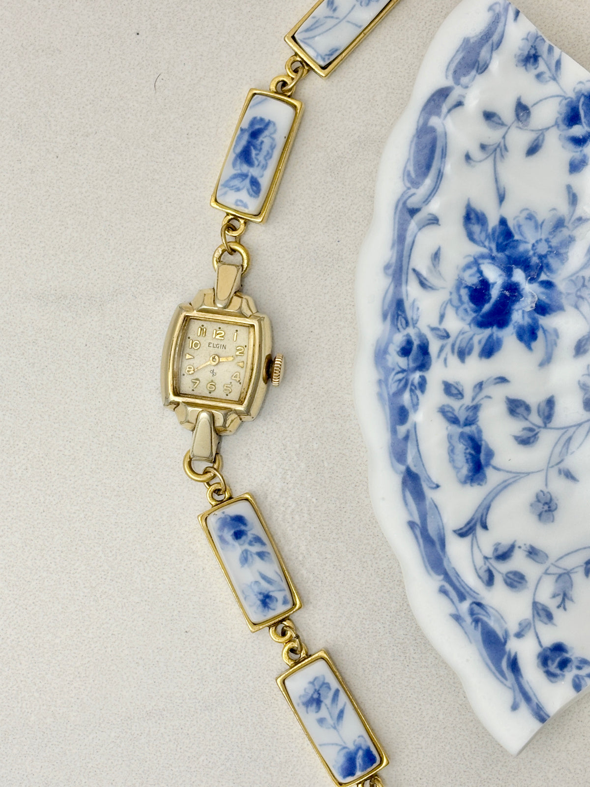 Vintage Elgin watch with Blue Roses