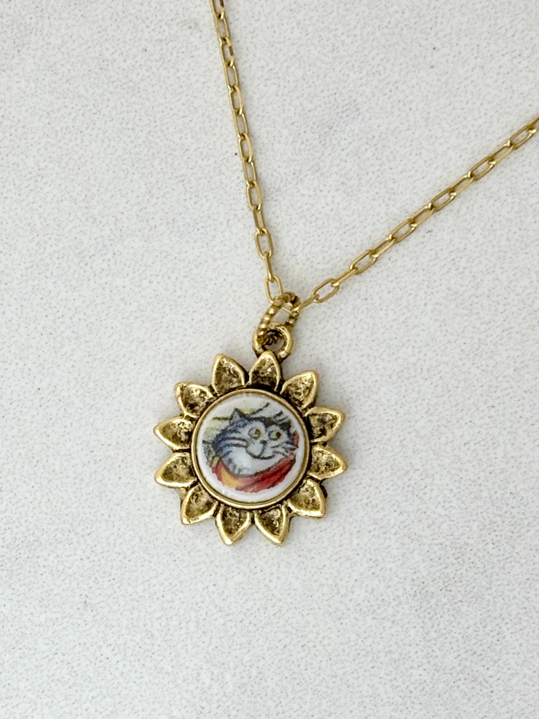 Holy Cats Gold Sunflower Antique Gold Necklace