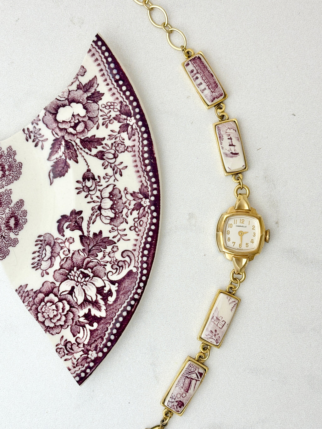 Antique Caravelle manual watch with Royal Staffordshire China