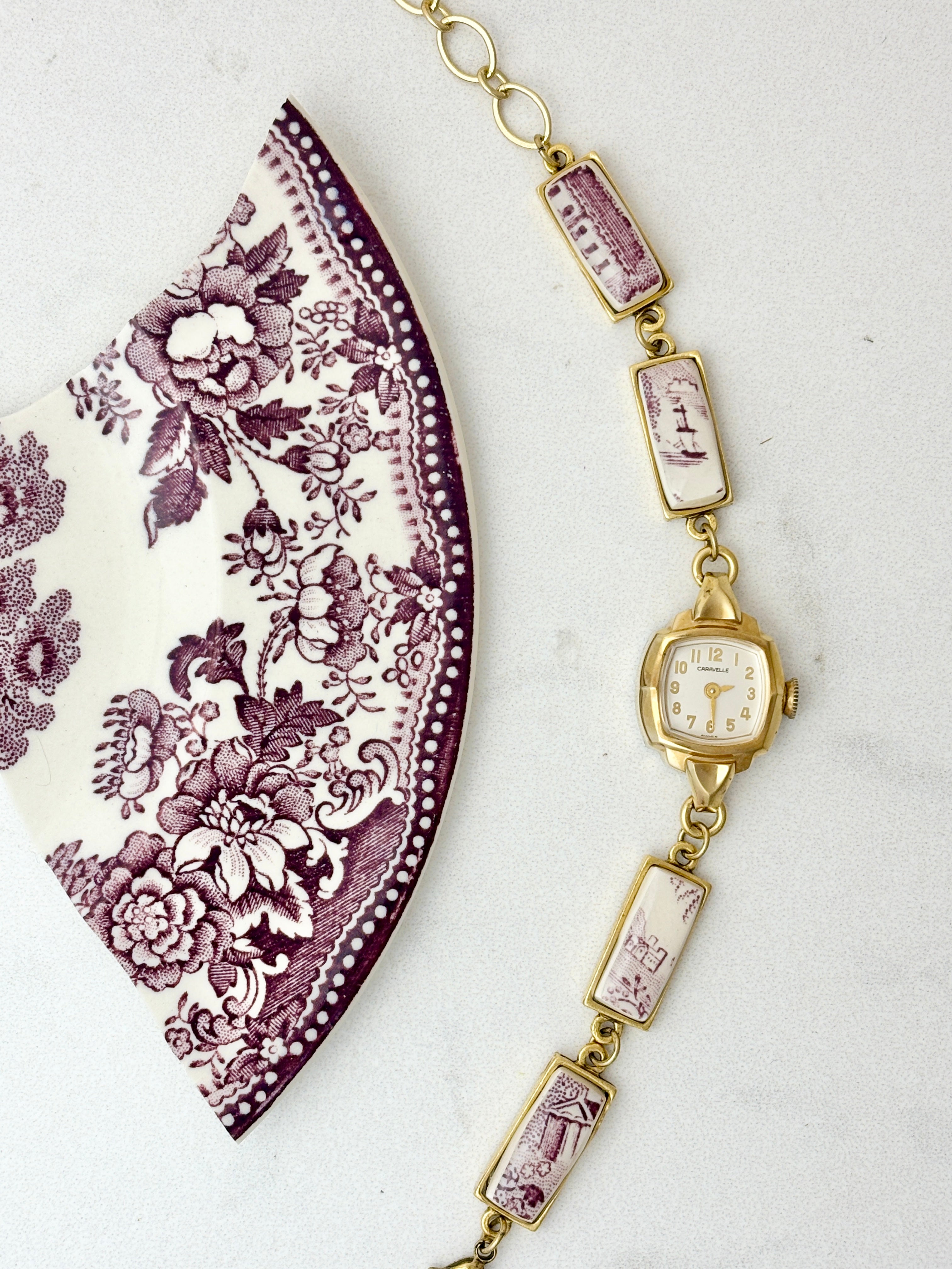Antique Caravelle manual watch with Royal Staffordshire China