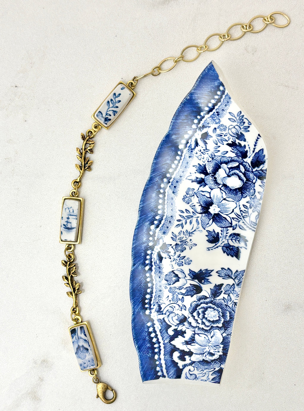 Royal Staffordshire China Gold Branch Bracelet Blue