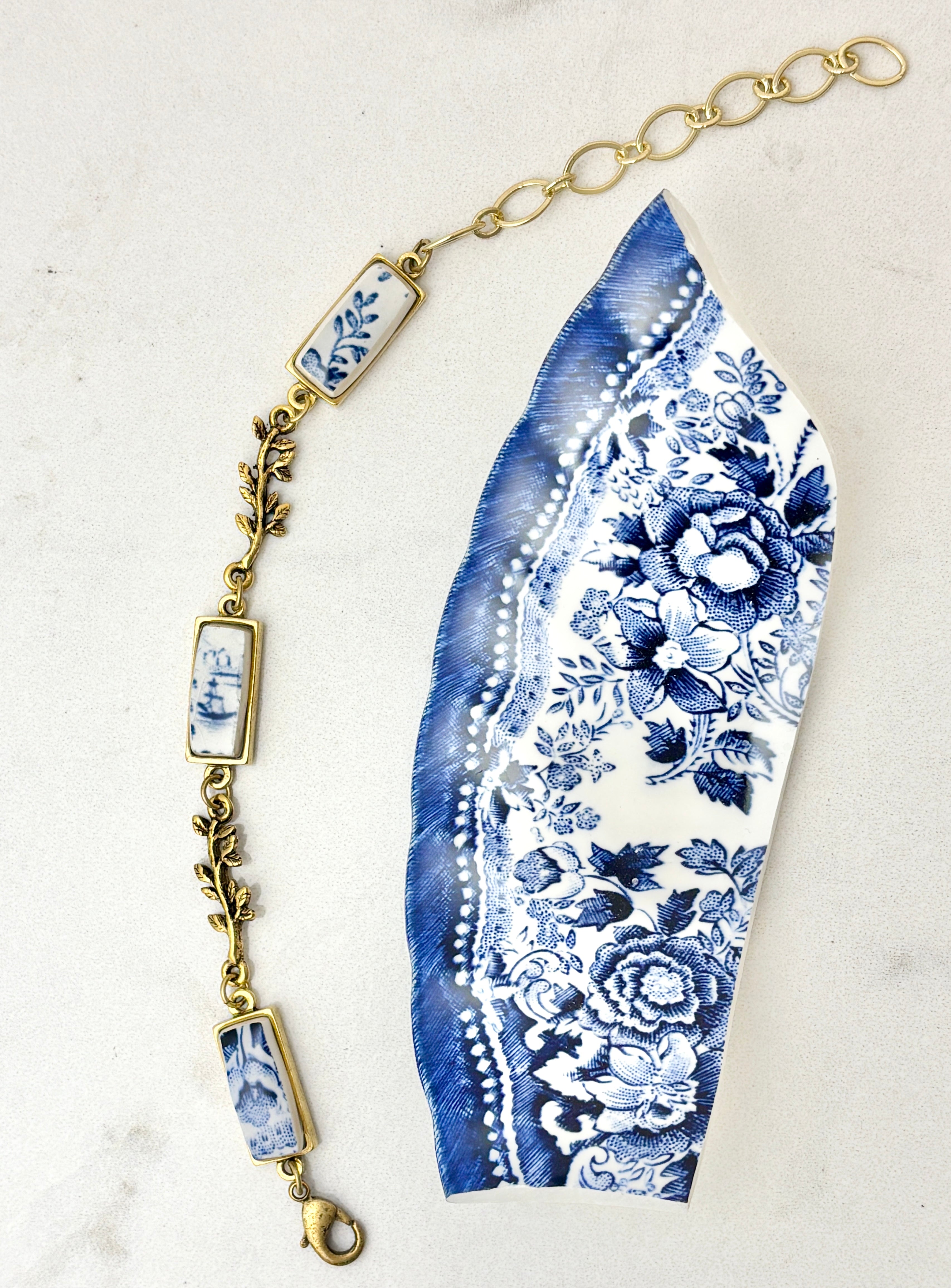 Royal Staffordshire China Gold Branch Bracelet Blue