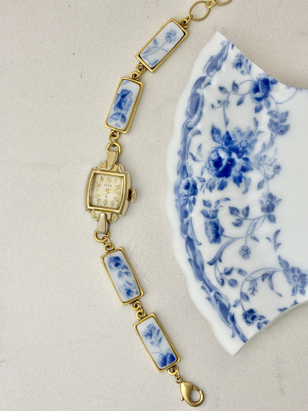 Vintage Elgin watch with Blue Roses