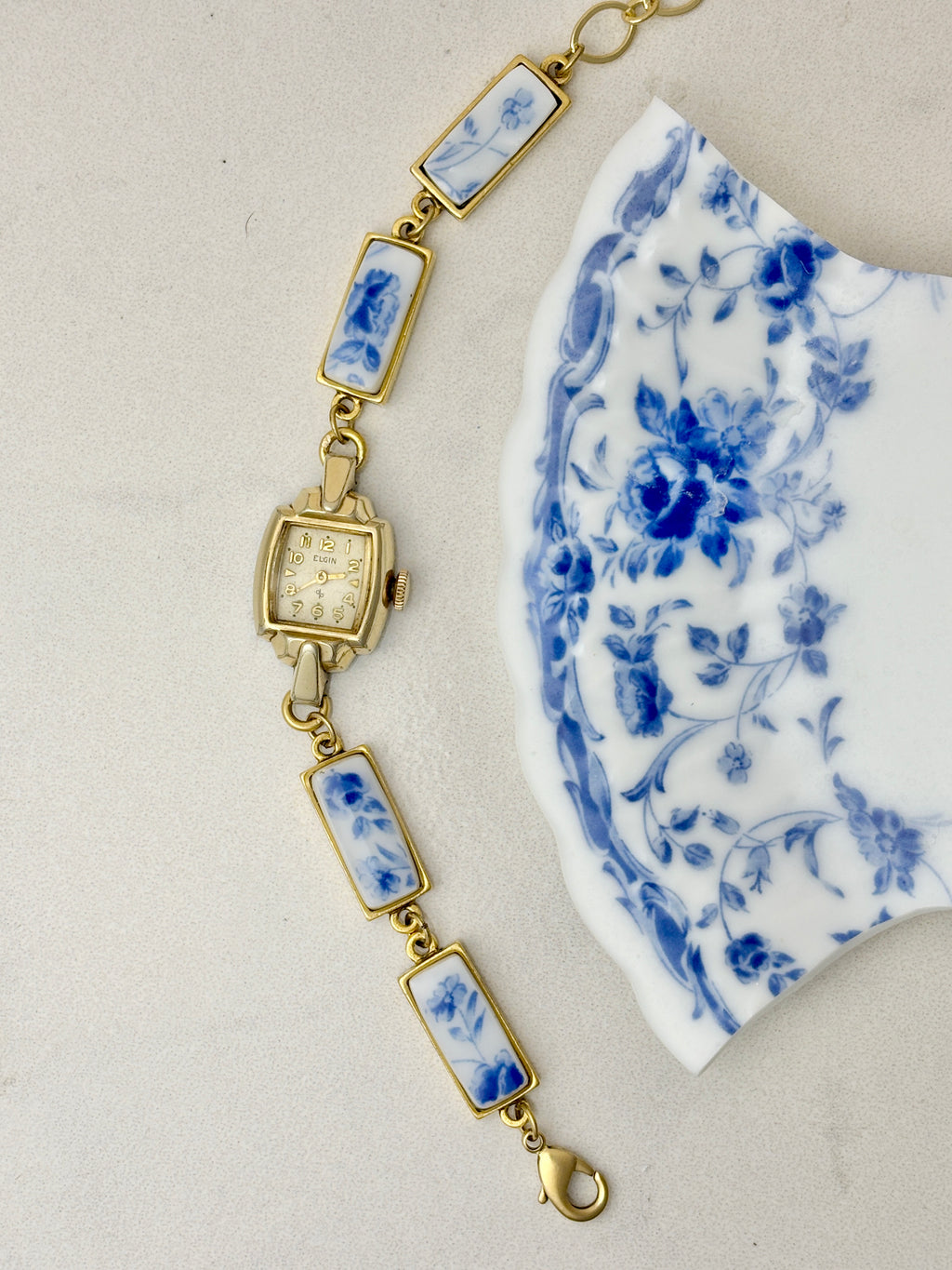 Vintage Elgin watch with Blue Roses