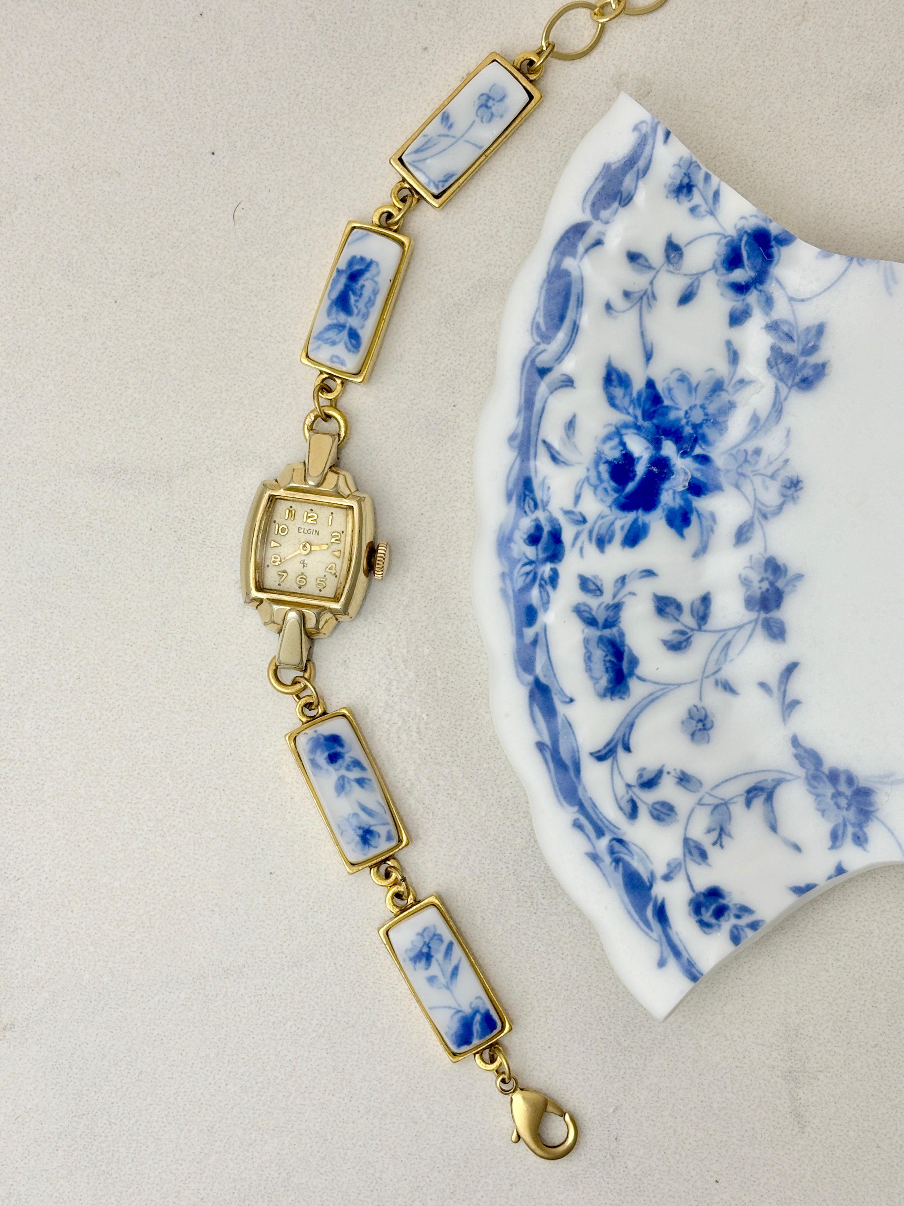 Vintage Elgin watch with Blue Roses