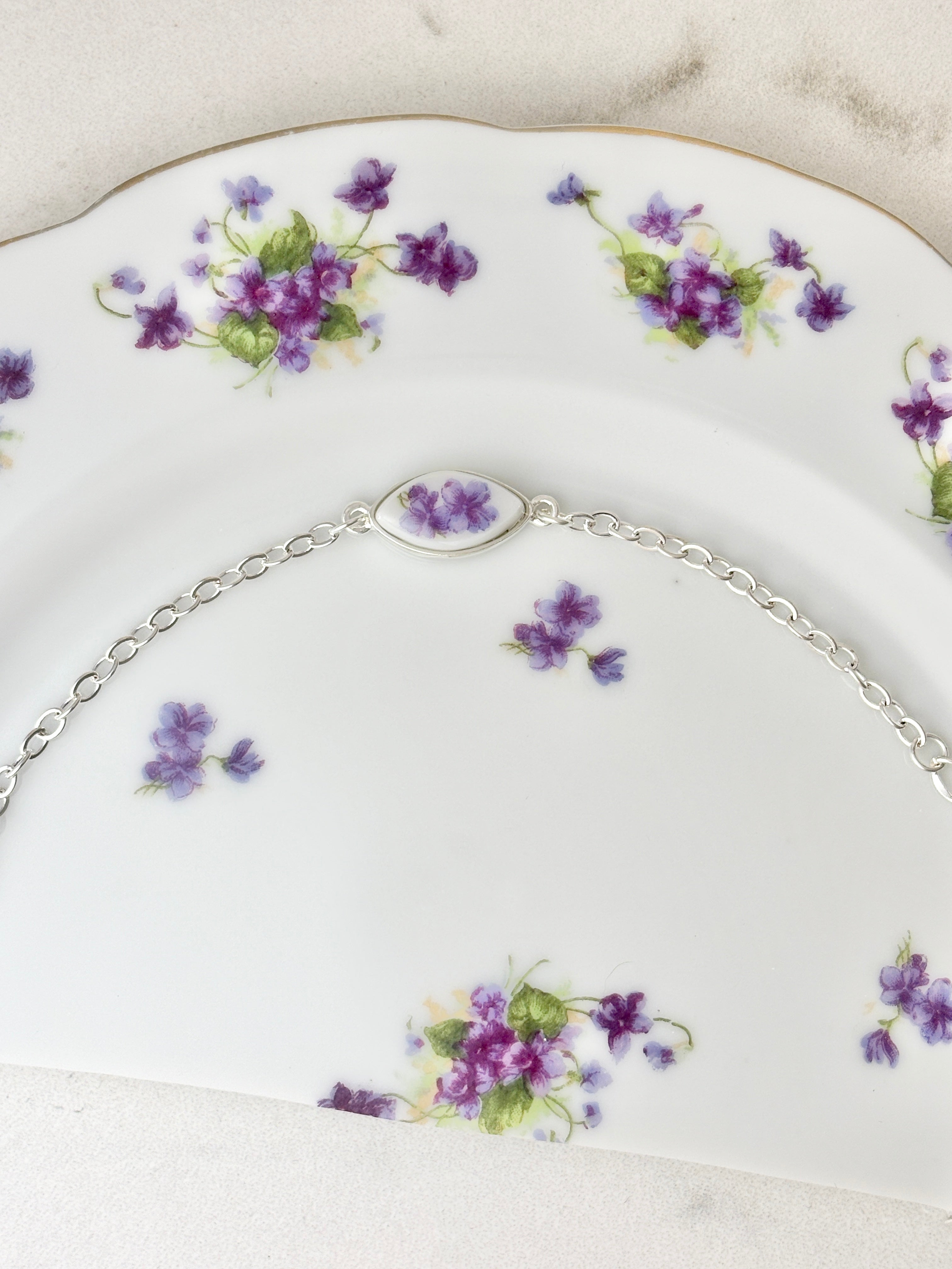 Lefton Violets Silver Bracelet