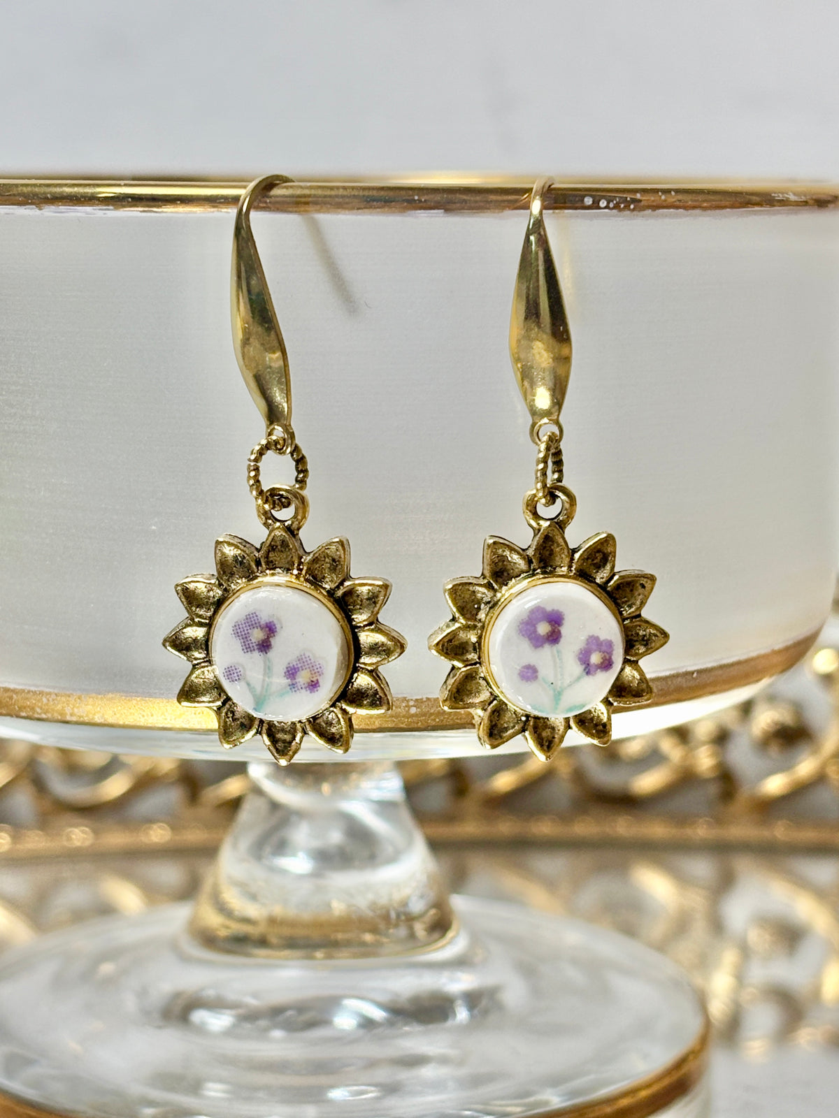 Purple Flower Sunflower Earrings