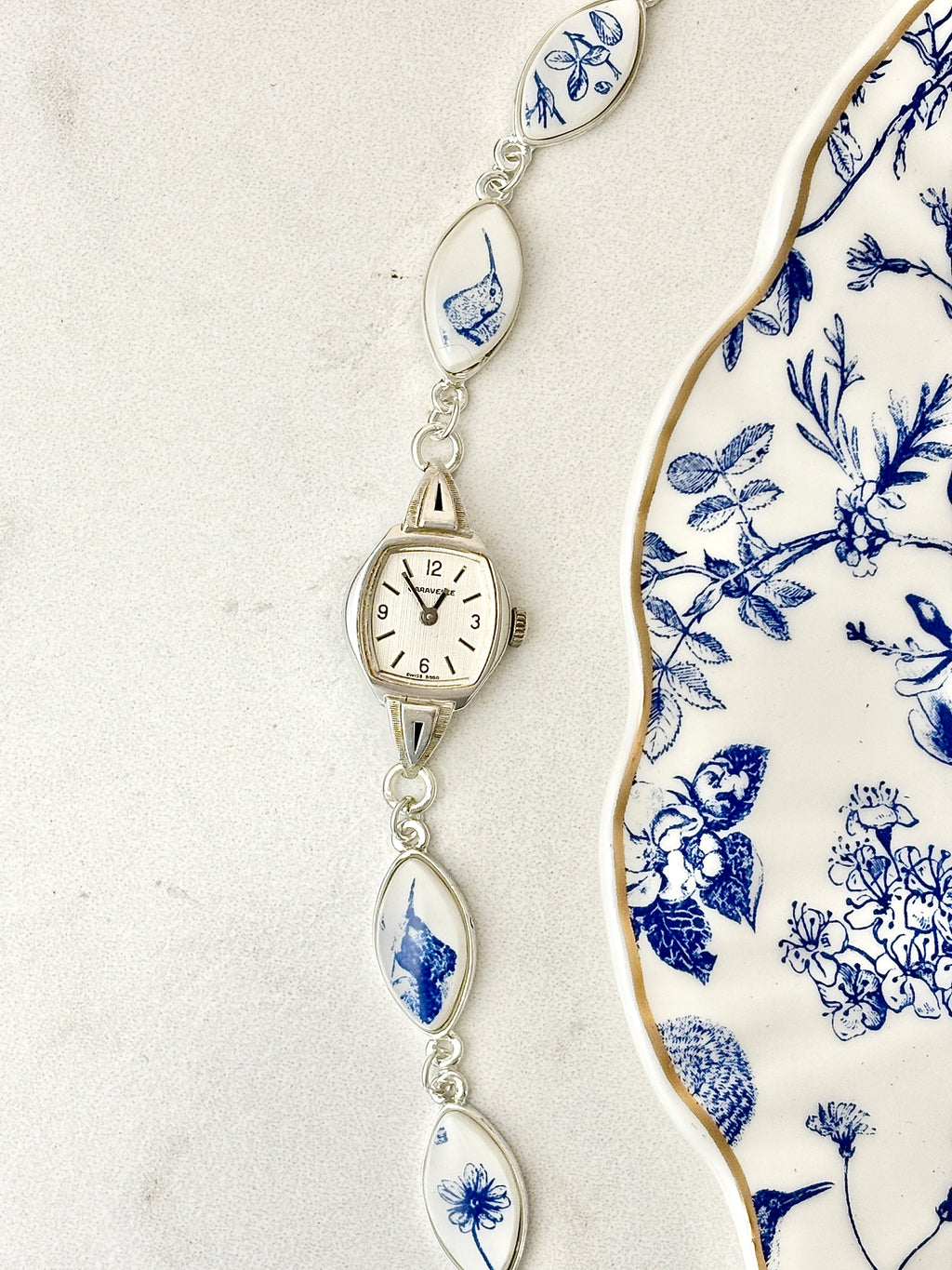Antique manual Silver Caravelle with Blue Hummingbirds