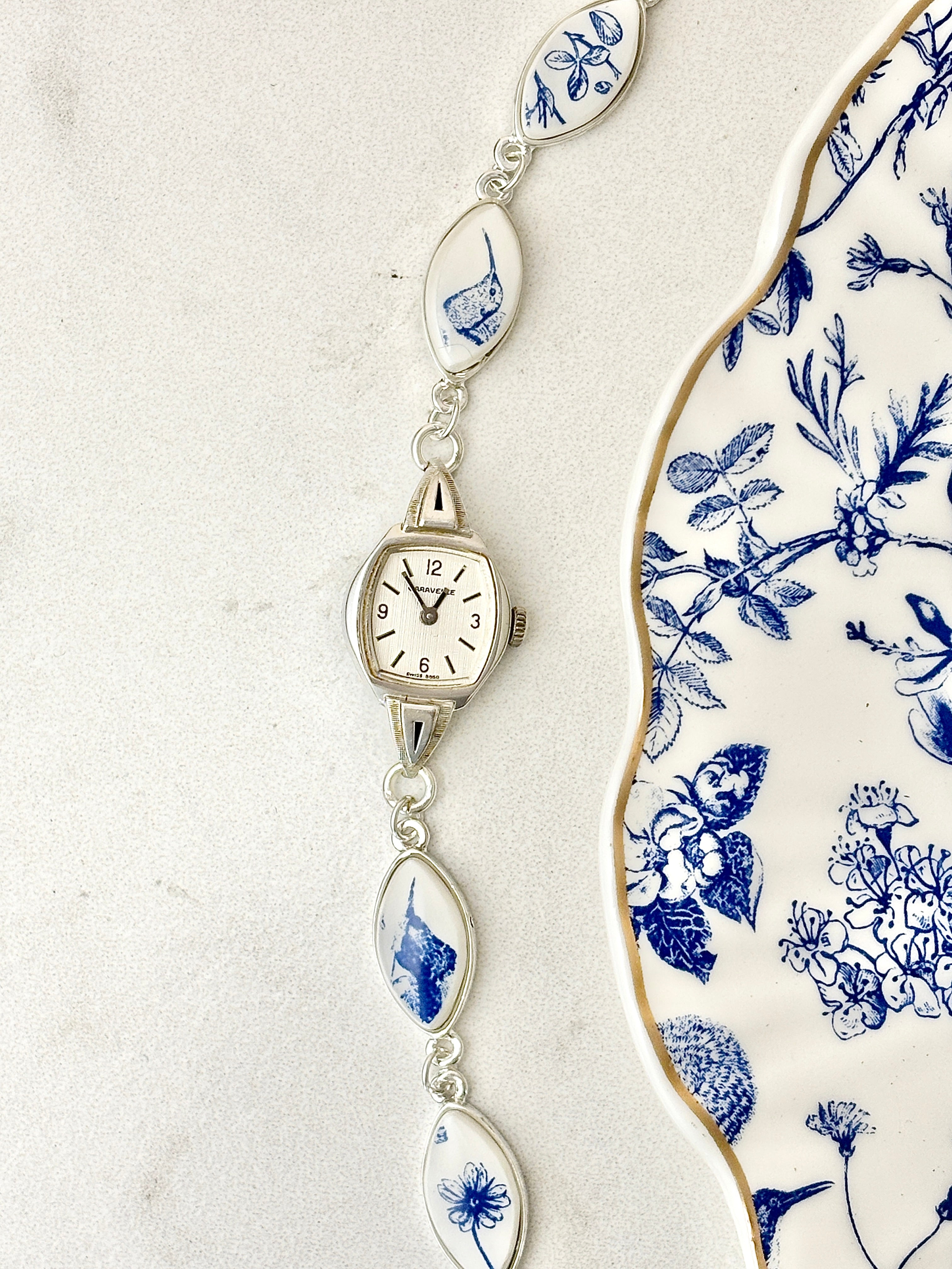Antique manual Silver Caravelle with Blue Hummingbirds