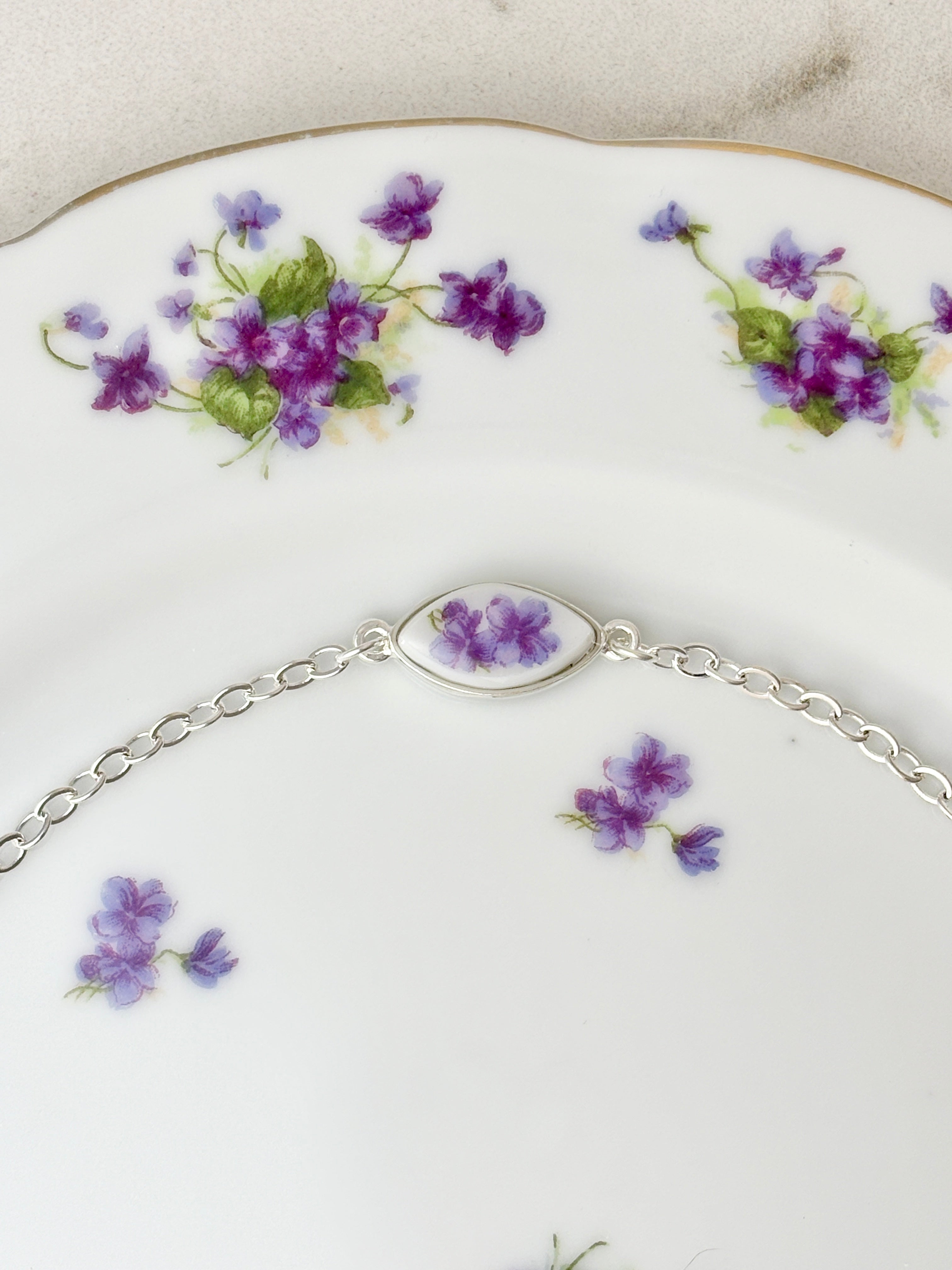 Lefton Violets Silver Bracelet