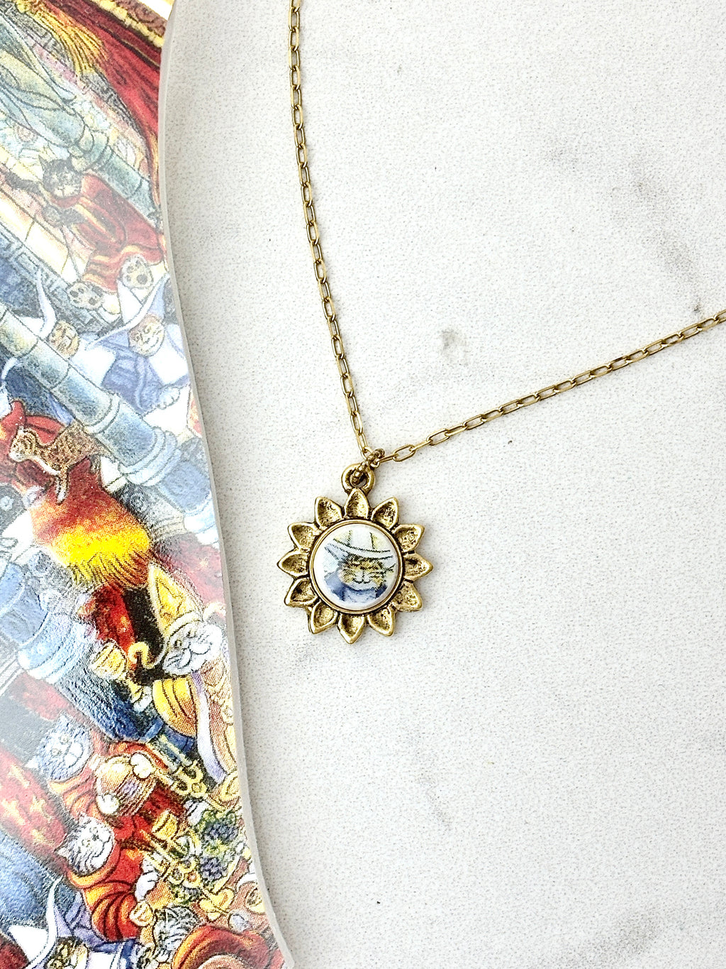 Holy Cats Gold Sunflower Antique Gold Necklace