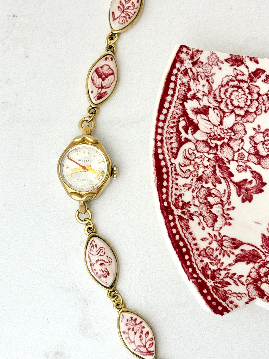 Antique Helbros manual watch with Royal Staffordshire China