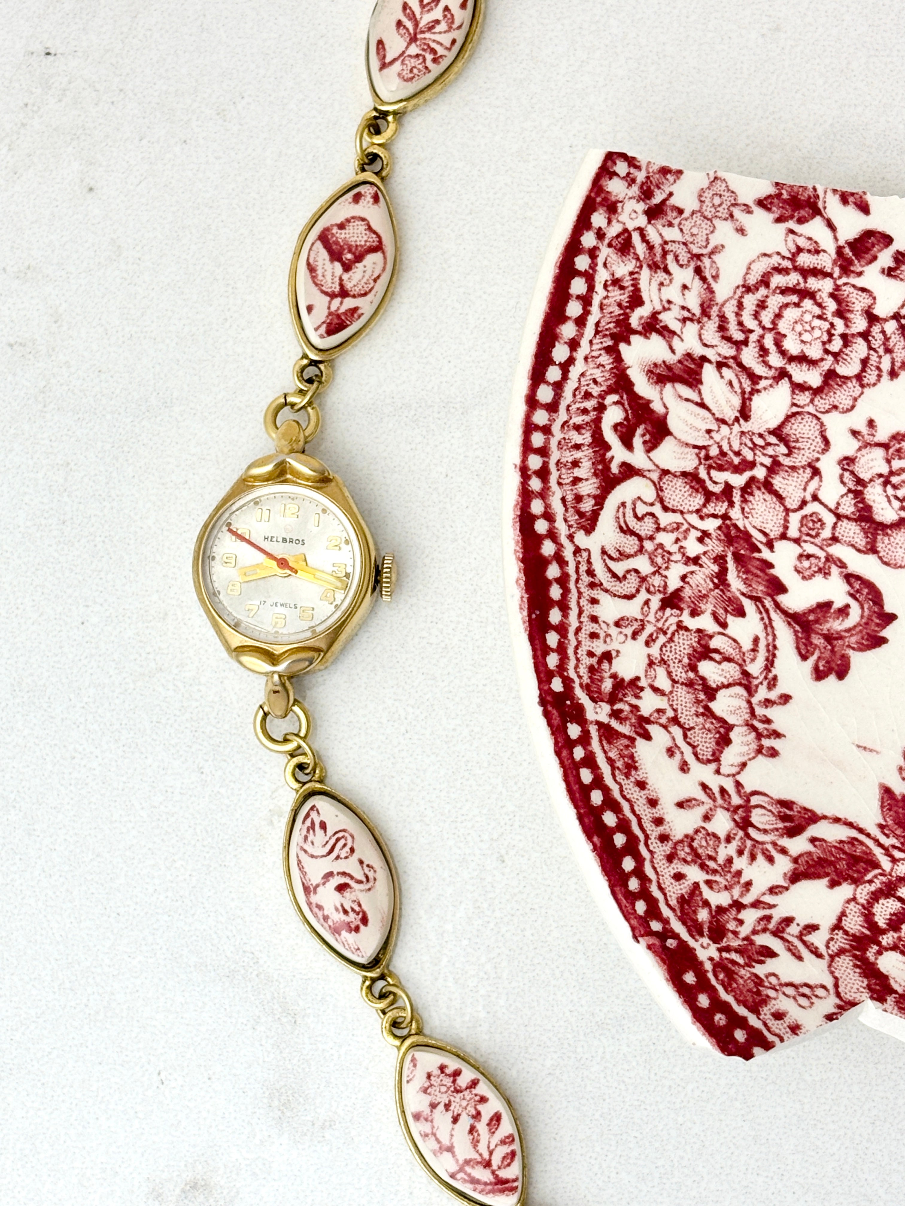 Antique Helbros manual watch with Royal Staffordshire China