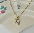 Purple Flower Gold Square Necklace