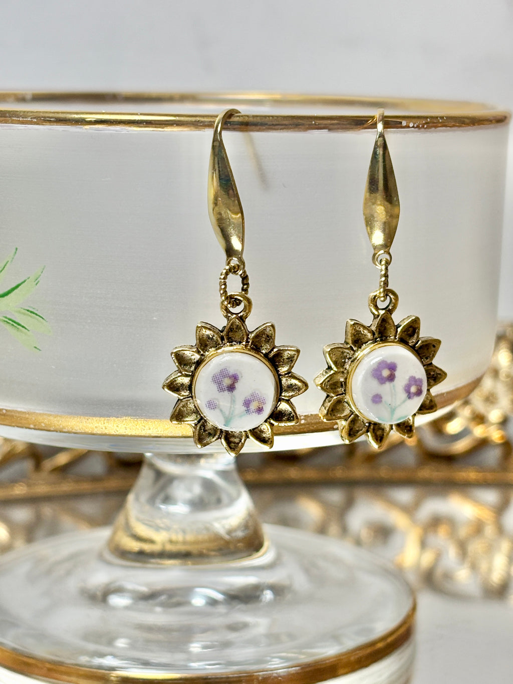 Purple Flower Sunflower Earrings