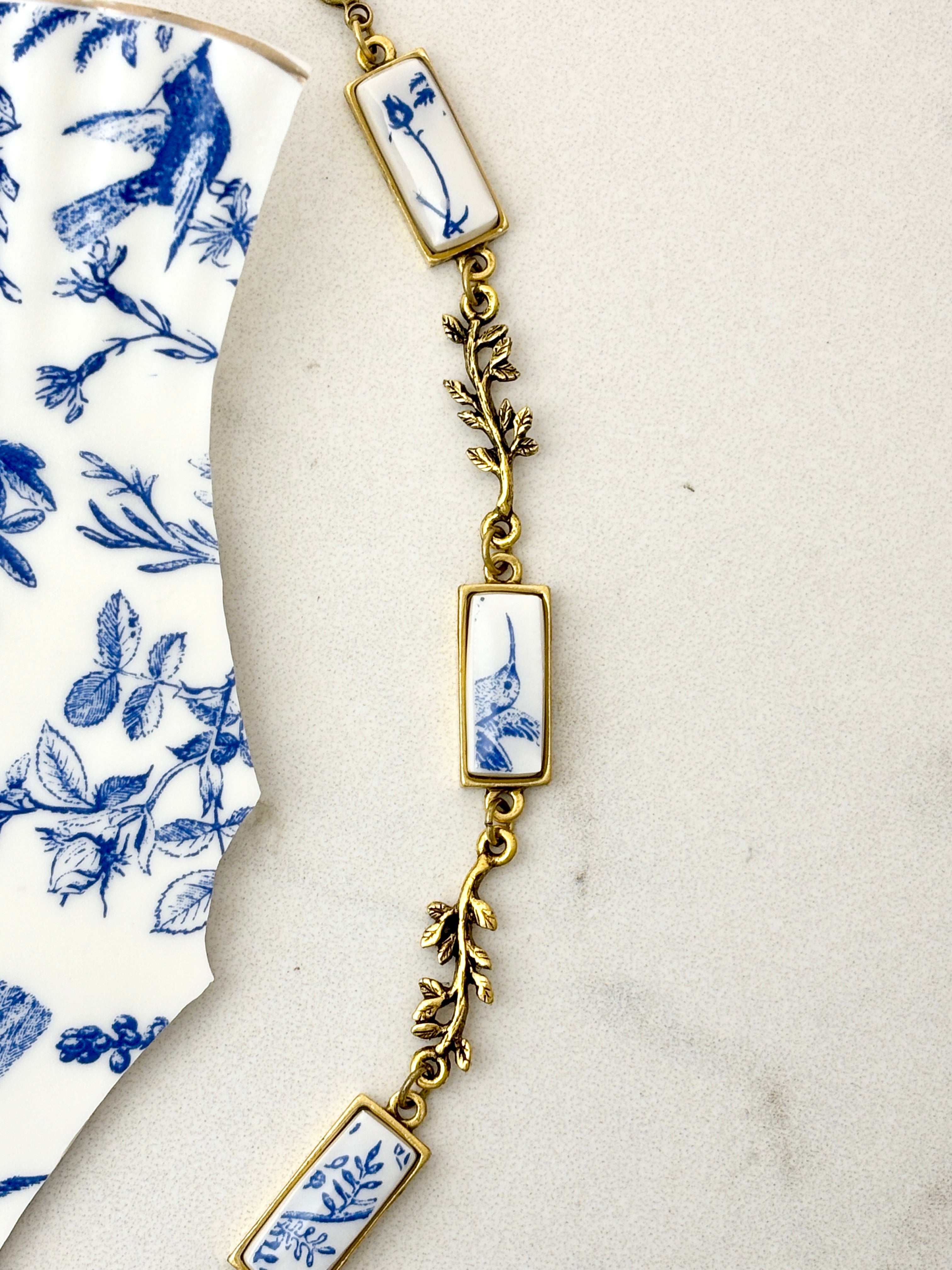 Blue Hummingbird Gold Branch Bracelet