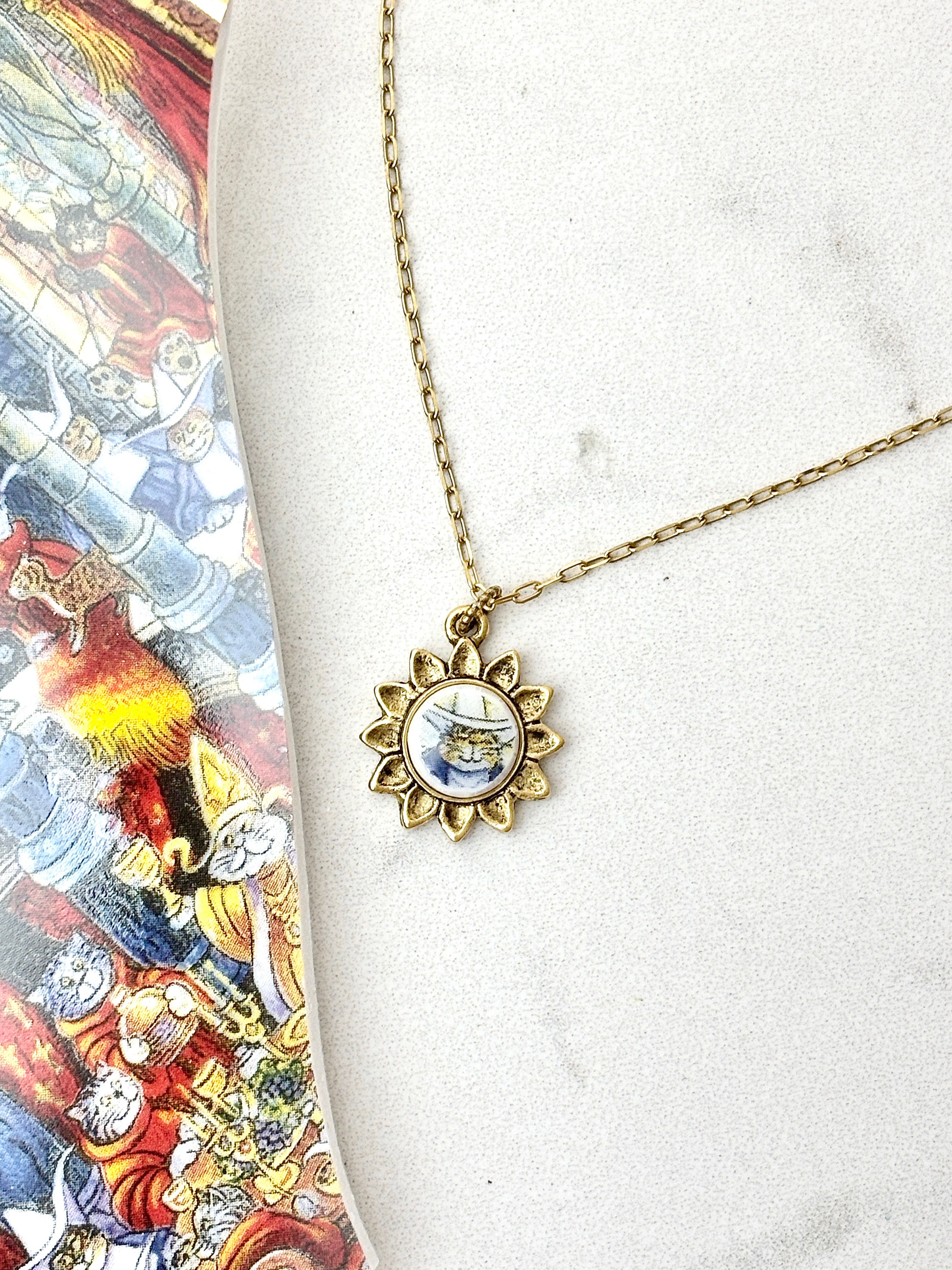 Holy Cats Gold Sunflower Antique Gold Necklace