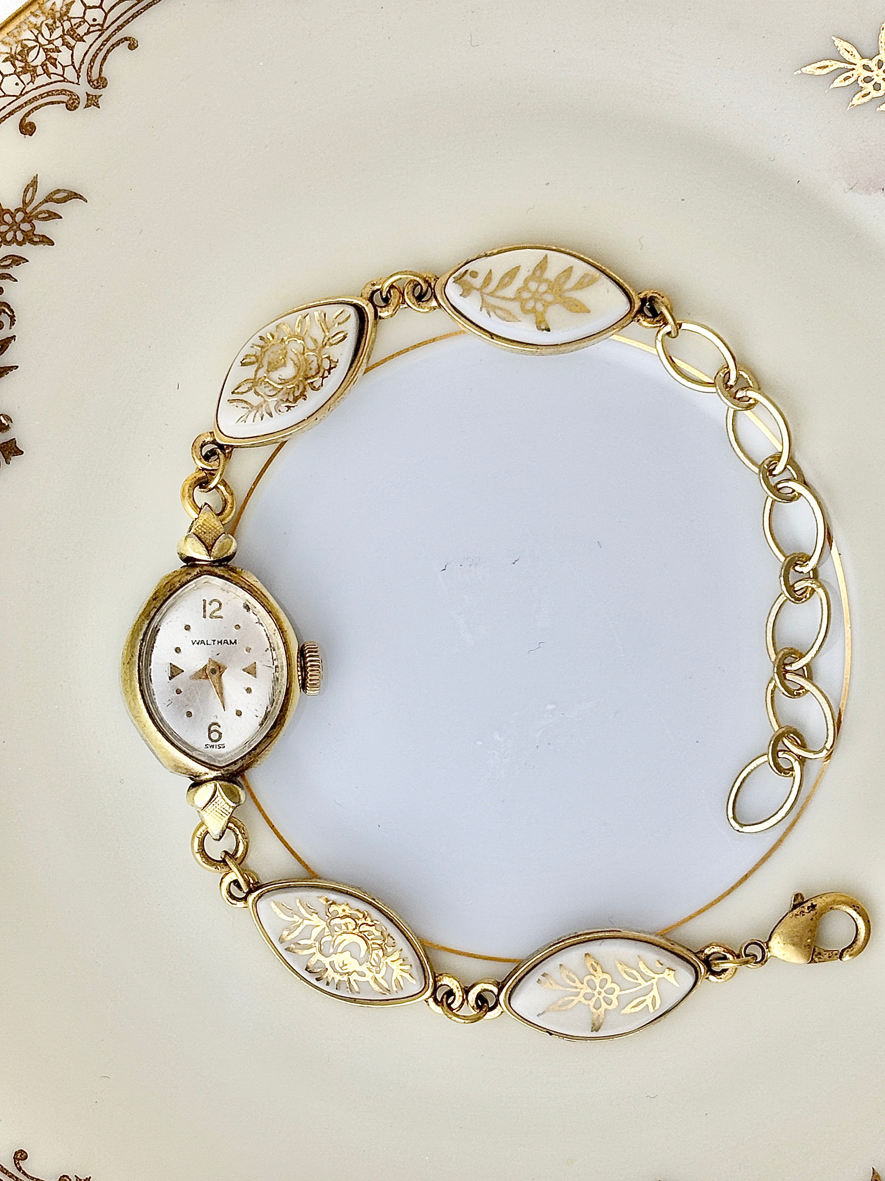 Antique Waltham Swiss manual watch with Noritake China