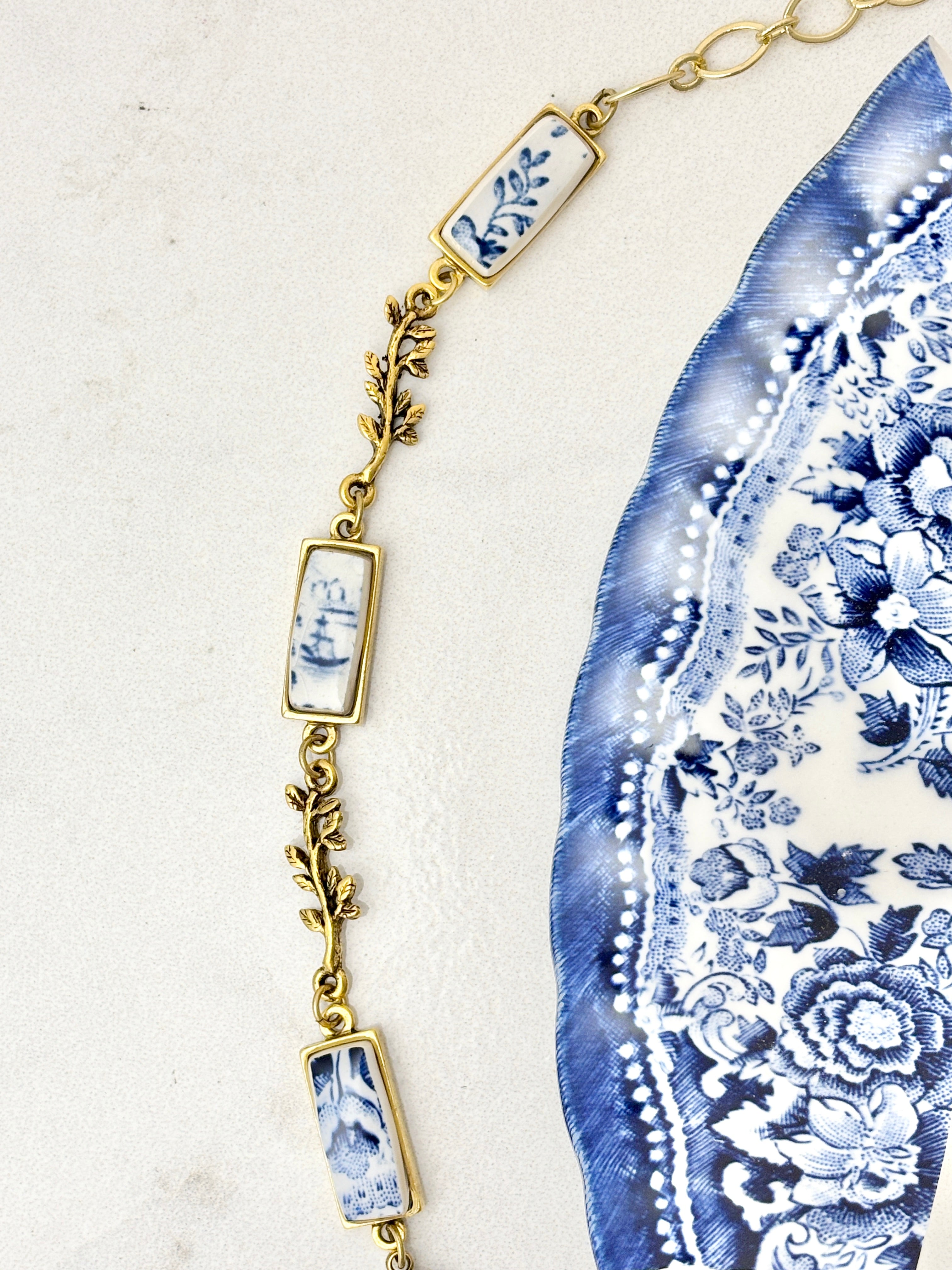 Royal Staffordshire China Gold Branch Bracelet Blue