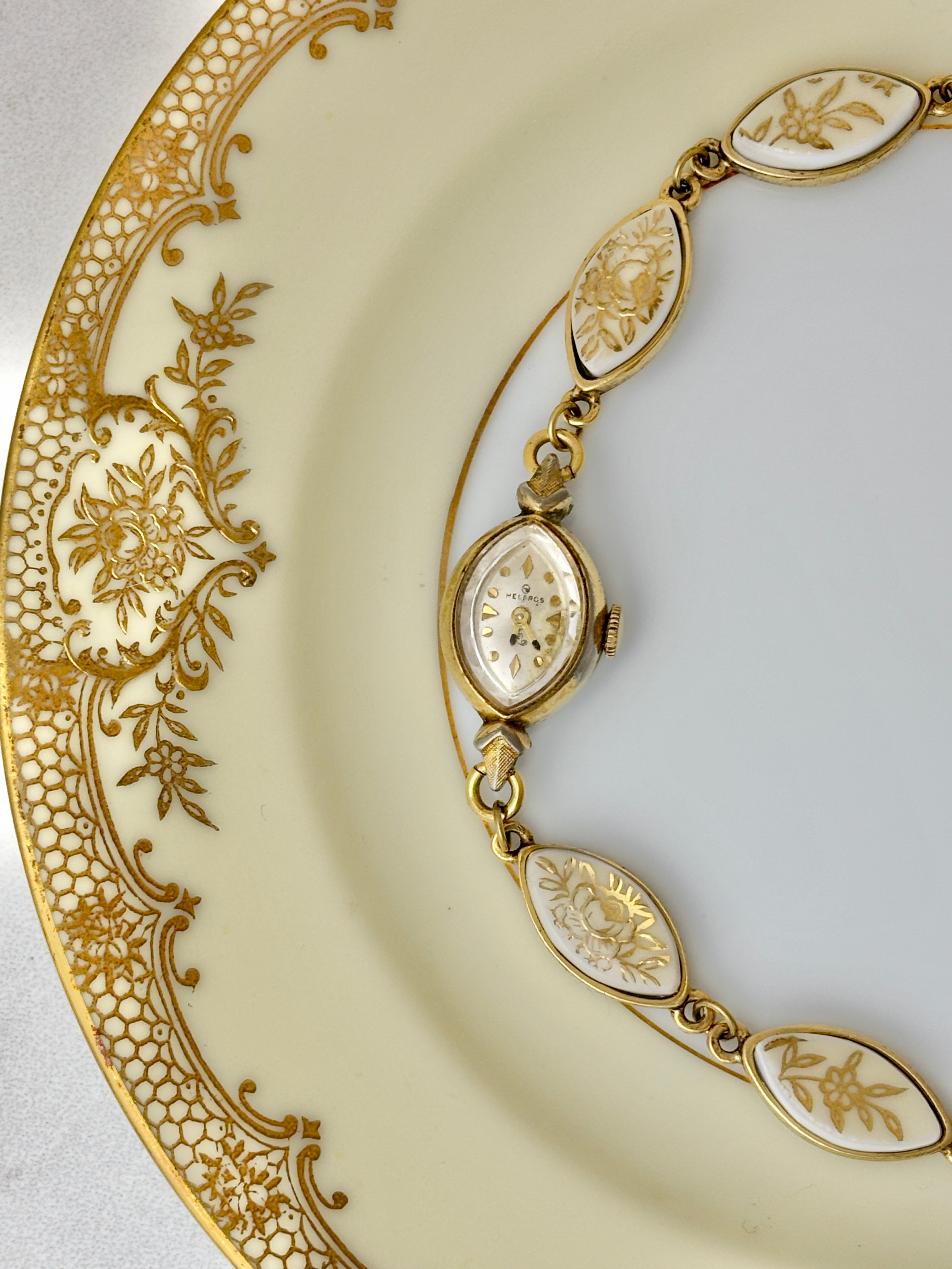Antique Helbros manual watch with Noritake China