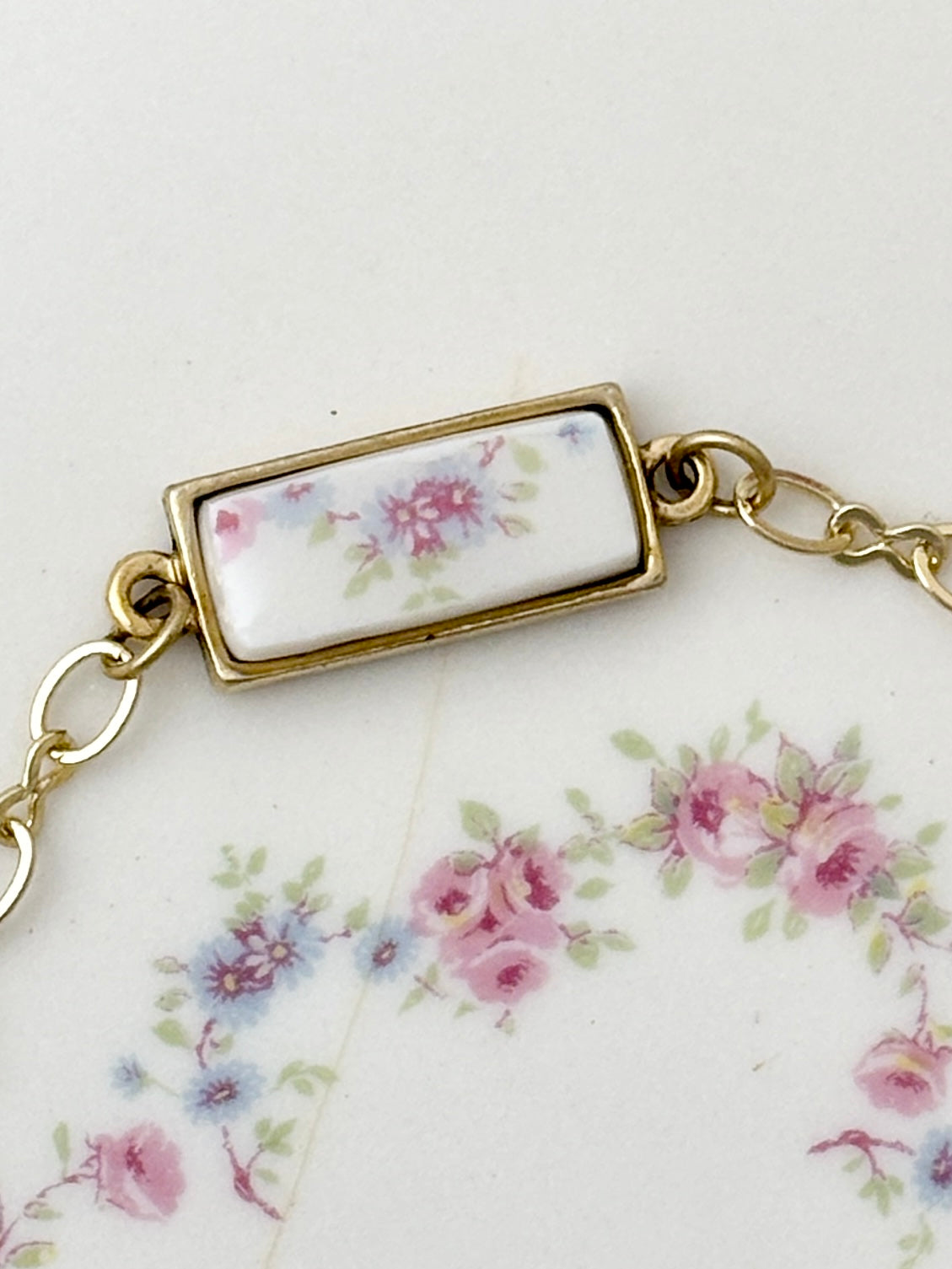 Old Ivory Blue Sunflower Gold Bracelet